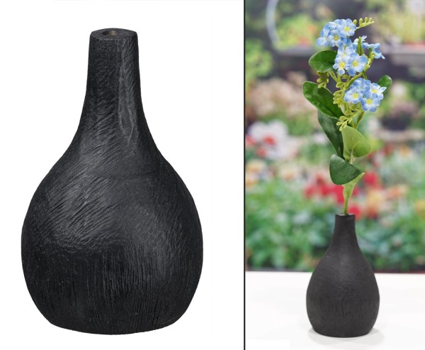 Kleine Tischvase aus Holz in schwarz mit einer Höhe von 10cm