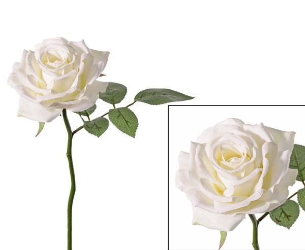 Weiße Kunstblumen Rose mit offener Blüte 12cm Länge 30cm
