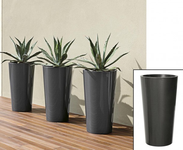 Pflanzkasten 61cm hoch anthrazit farbig mit einem Ø33cm und herausnehmbaren Innentopf