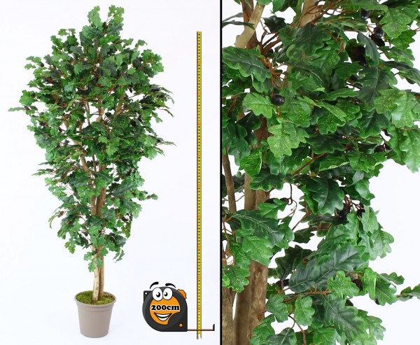 Künstlicher Eichenbaum 200cm mit 1050 Textilfaser Blätter und Naturstämmen