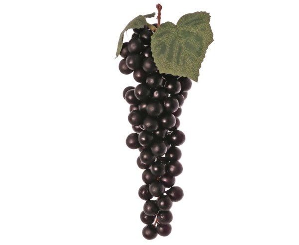 Deko Obst mit 90 schwarz farbige Trauben und 2 Blättern Weintrauben Länge 28cm