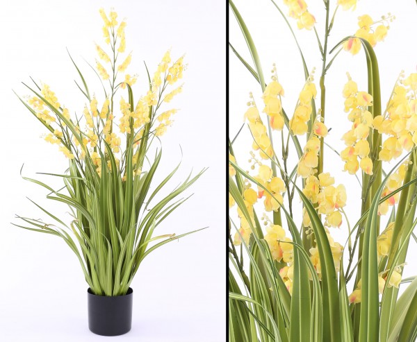 Künstliche Glockenblume mit gelben Blüten und Gras 105cm