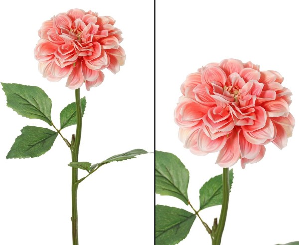 Kunstblume Dahlie 58cm mit rosa weiß farbiger Blüte mit einem Durchmesser von 12cm