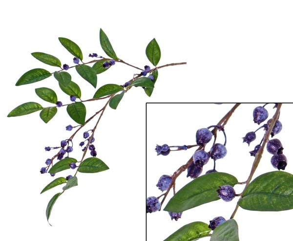 Künstlicher Heidelbeeren Zweig 82cm mit 5 Ästen 20 Blätter und 34 Beeren