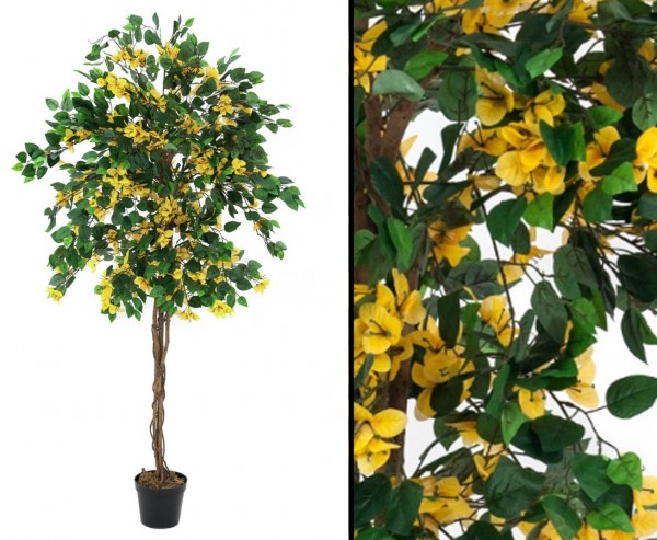 Kunstbaum Bougainvillea mit gelben Blüten Höhe 180cm mit Zementfuß