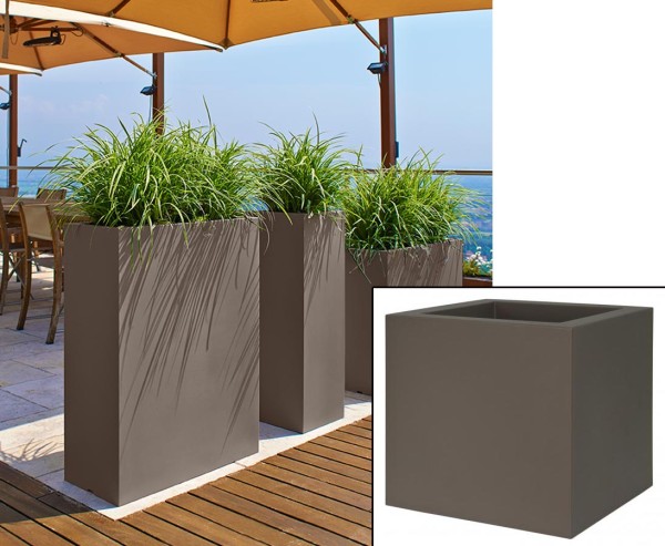 Übertopf Kube taupe farbig 30x30cm mit integrierten Rollen zum Schieben