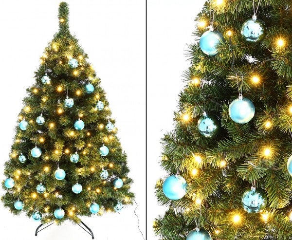 Weihnachtsbaum 150cm "Maria" mit 24 petrol farbigen Kugeln und Beleuchtung
