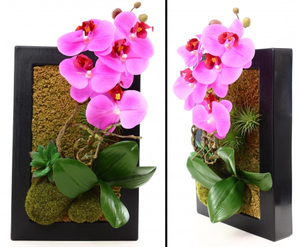 Wandbild mit Orchidee violetten Blüten im schwarzen Metallrahmen