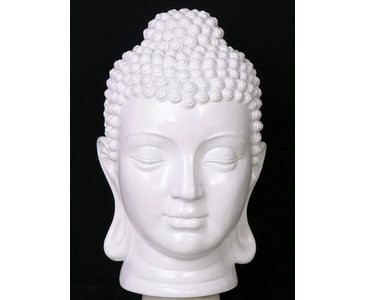 Buddha Kopf, mit 39x20x20cm, weiß aus Polyresin Material