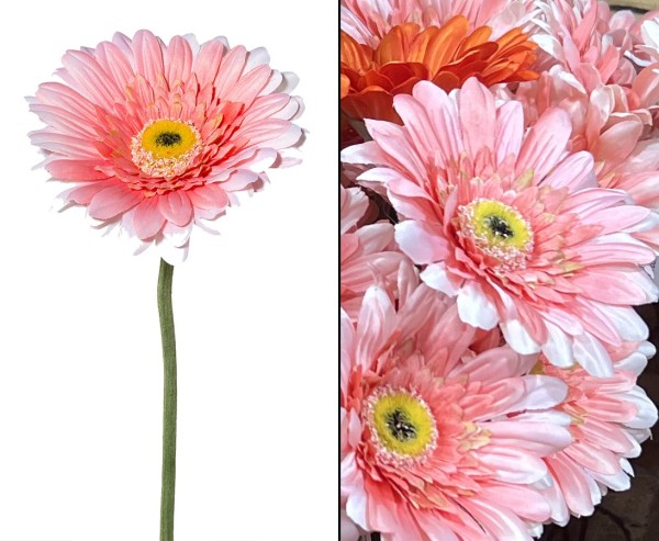 Gerbera Kunstblume 62cm mit rosa farbiger Blüte 11cm