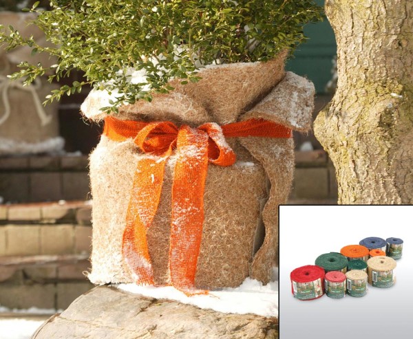 Orange farbiges Dekoband 6 x 1.000cm aus Bastfasern zum verschnürren von Blumensträußen