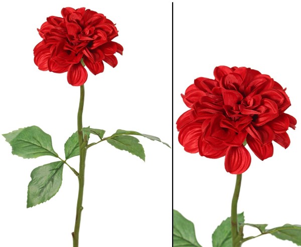 Kunstblume Dahlie 58cm mit rot farbiger Blüte mit einem Durchmesser von 12cm