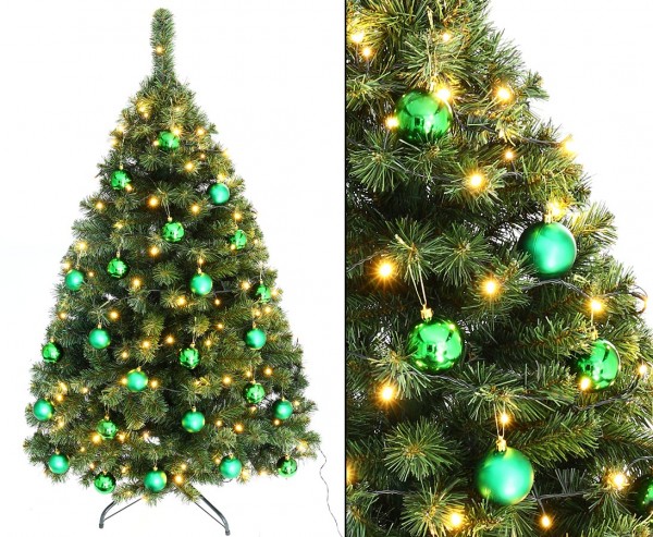 Tannenbaum "Maria" mit 24 grünen Kugeln und Beleuchtung Höhe 150cm B1