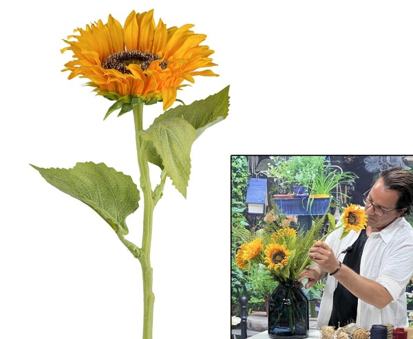Kunstpflanzen Sonnenblume 48cm mit einer gelben Blüte mit einem Durchmesser von ca. 13cm