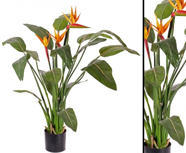 Strelitzia künstliche Blume mit 3 Blüten, 16 Blätter, Höhe ca. 110cm