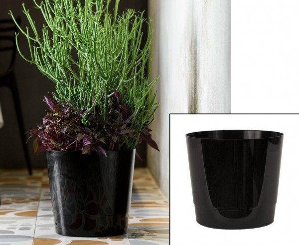 Rollbarer günstiger Übertopf in Schwarz Höhe 29cm und Ø 30cm passend für viele Bepflanzungen