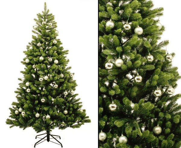 Künstlicher Tannenbaum mit silbernen Kugeln Spritzguss Nadeln 180cm B1