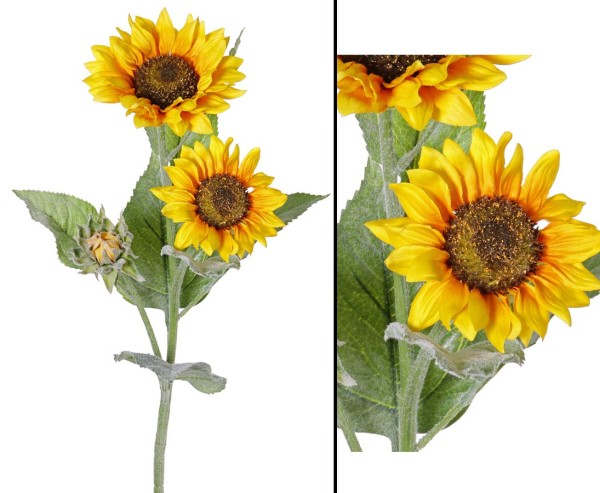 Sonnenblume 90cm mit 2 künstlichen Blüten und 1 Knospe