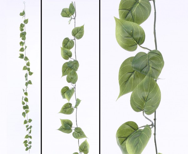 Künstliche Philodendron Girlande mit 48 grünen Blättern 180cm