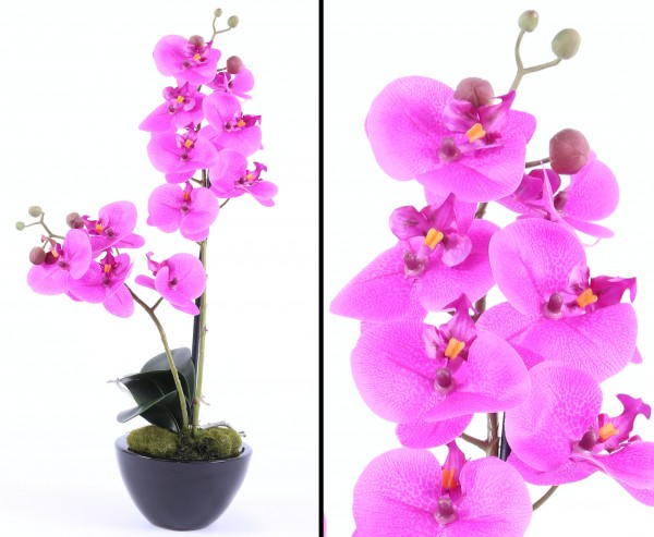 Orchideen Kunstblumen Arrangement mit violette Blüten im Topf 53cm