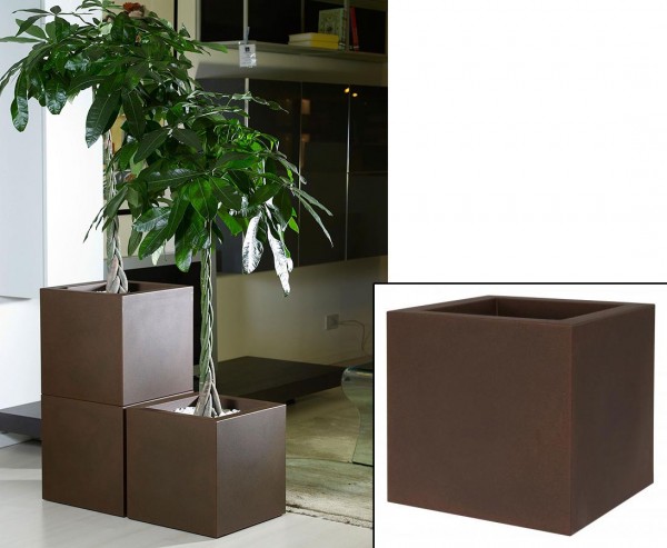 Übertopf Cube rost-farbig mit 30x30cm aus Kunststoff zum Bepflanzen