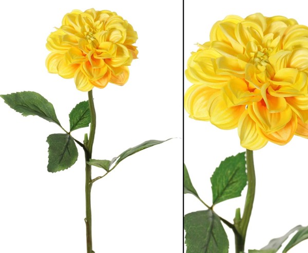 Kunstblume Dahlie 58cm mit gelb farbiger Blüte mit einem Durchmesser von 12cm