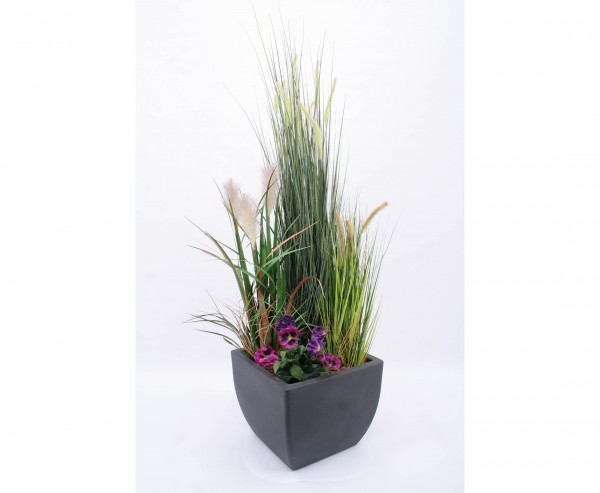 Kunstpflanzen Arrangement Gras mit Kunstblume Set mit Übertopf Höhe ca. 150cm