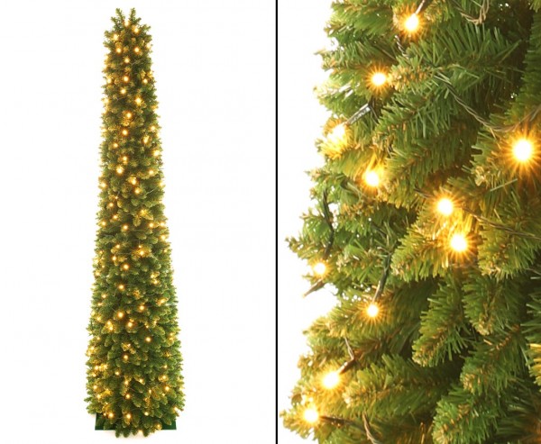 Künstliche Tannenbaum Säule Kasan 210cm mit 288 LEDs mit grünen PVC Nadeln B1