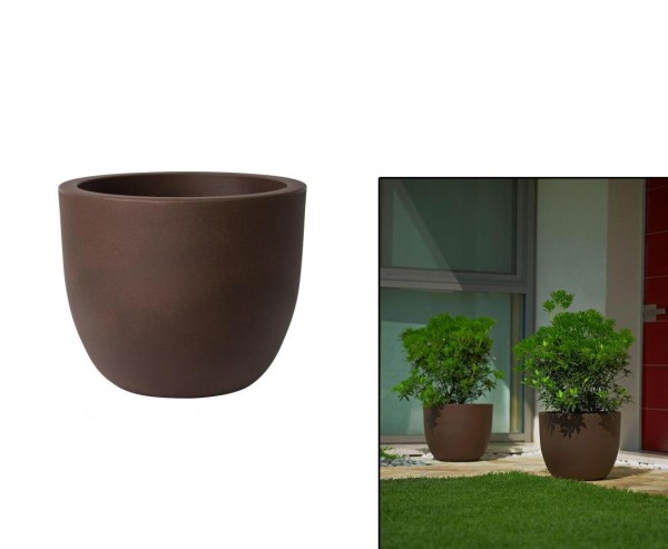 Übertopf rostfarbig als Pflanzkübel rund mit Durch. 34cm und einer Höhe von 28cm aus Kunststoff
