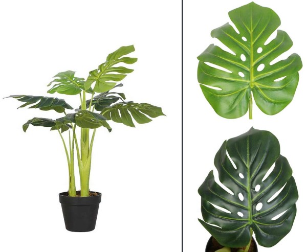 Monstera Kunstpflanze 70cm mit 2 Stämmen und 8 Blättern