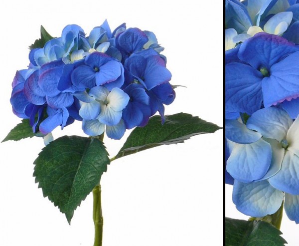 Kunstblume Hortensie mit blauer Blüte, Stiel wasserfest, Länge 48cm